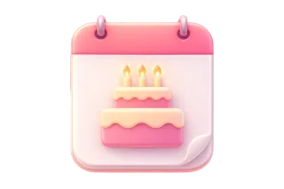 BDays illustration, a birthday cake and balloons